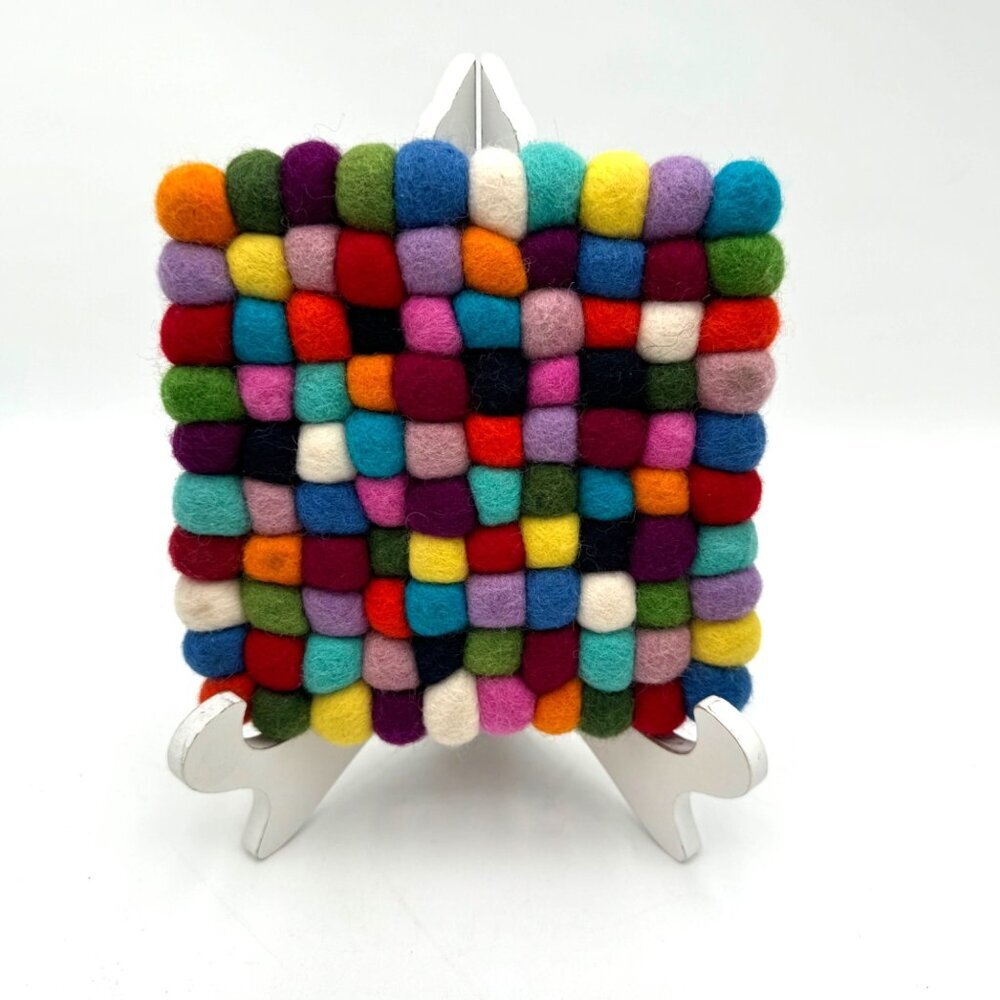 Trader Joe's Hand Crafted Felted Wool Trivet Hot Pad colorful vibrant fun trendy